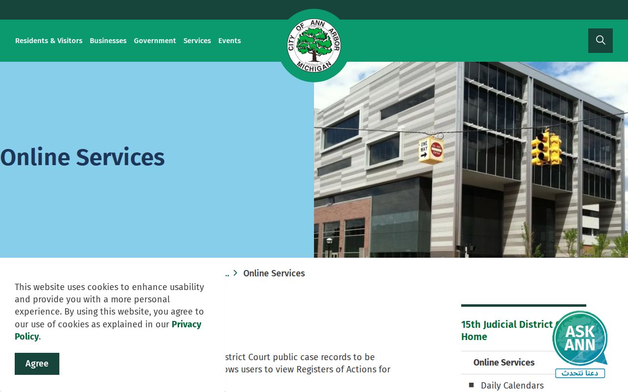 Ann Arbor court docket online services for searches calendars and records