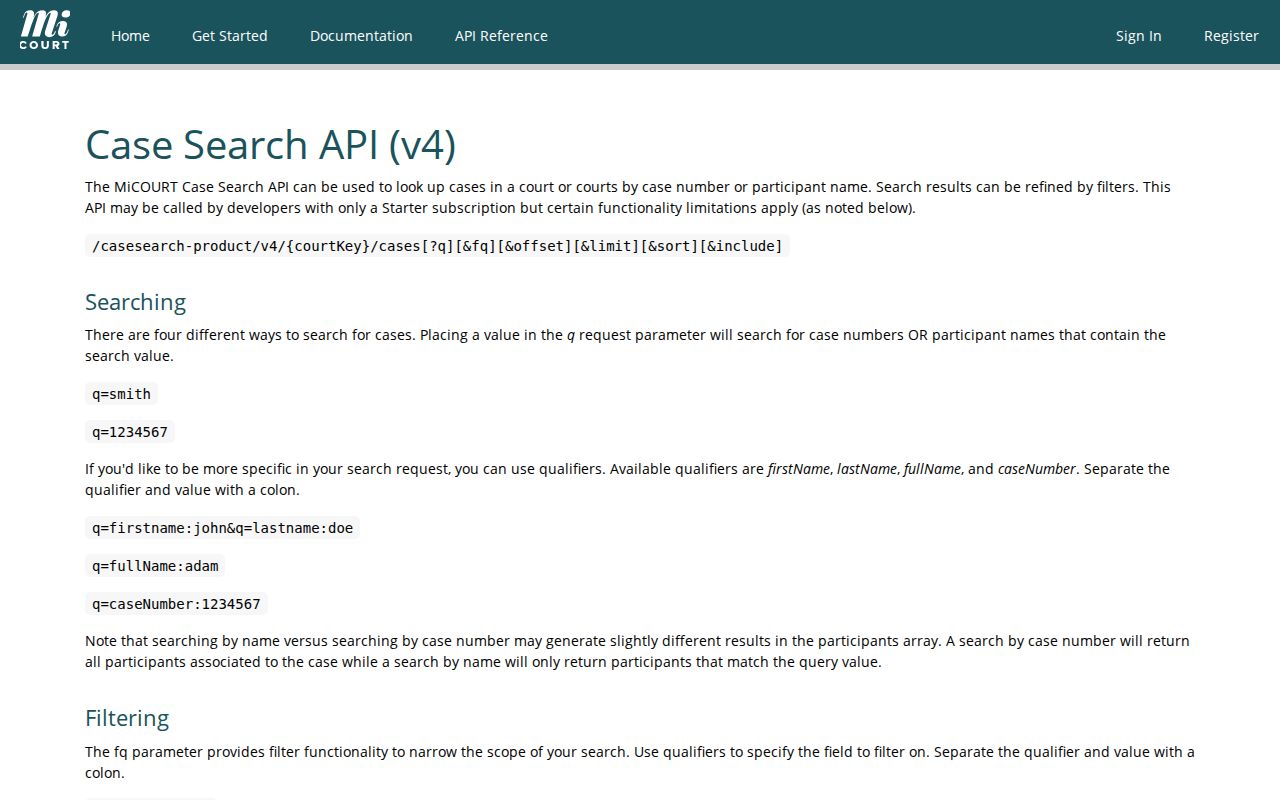 Washtenaw County case search technical filter reference for MiCOURT
