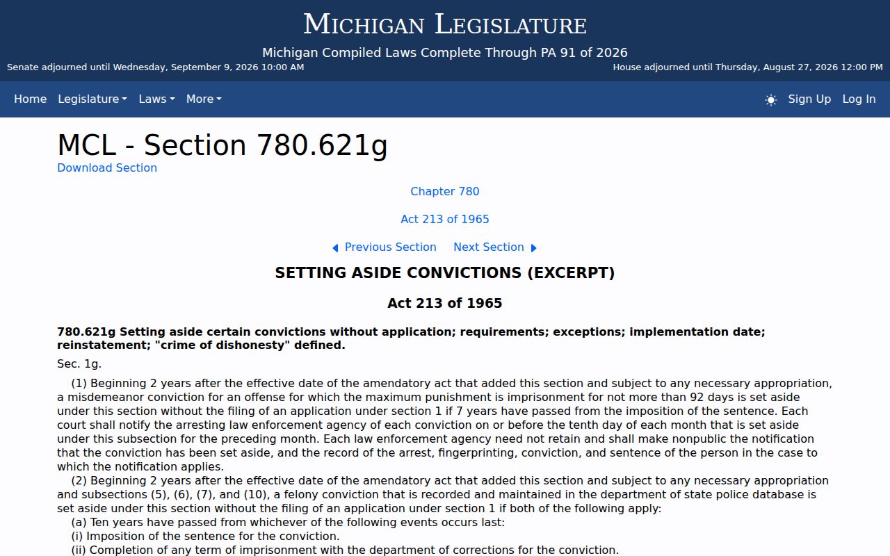 Washtenaw County criminal docket access and conviction set-aside limits