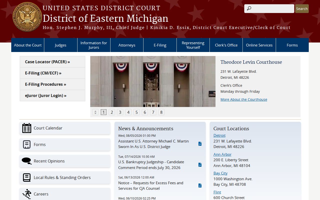Washtenaw County court docket and Eastern District of Michigan Ann Arbor federal office