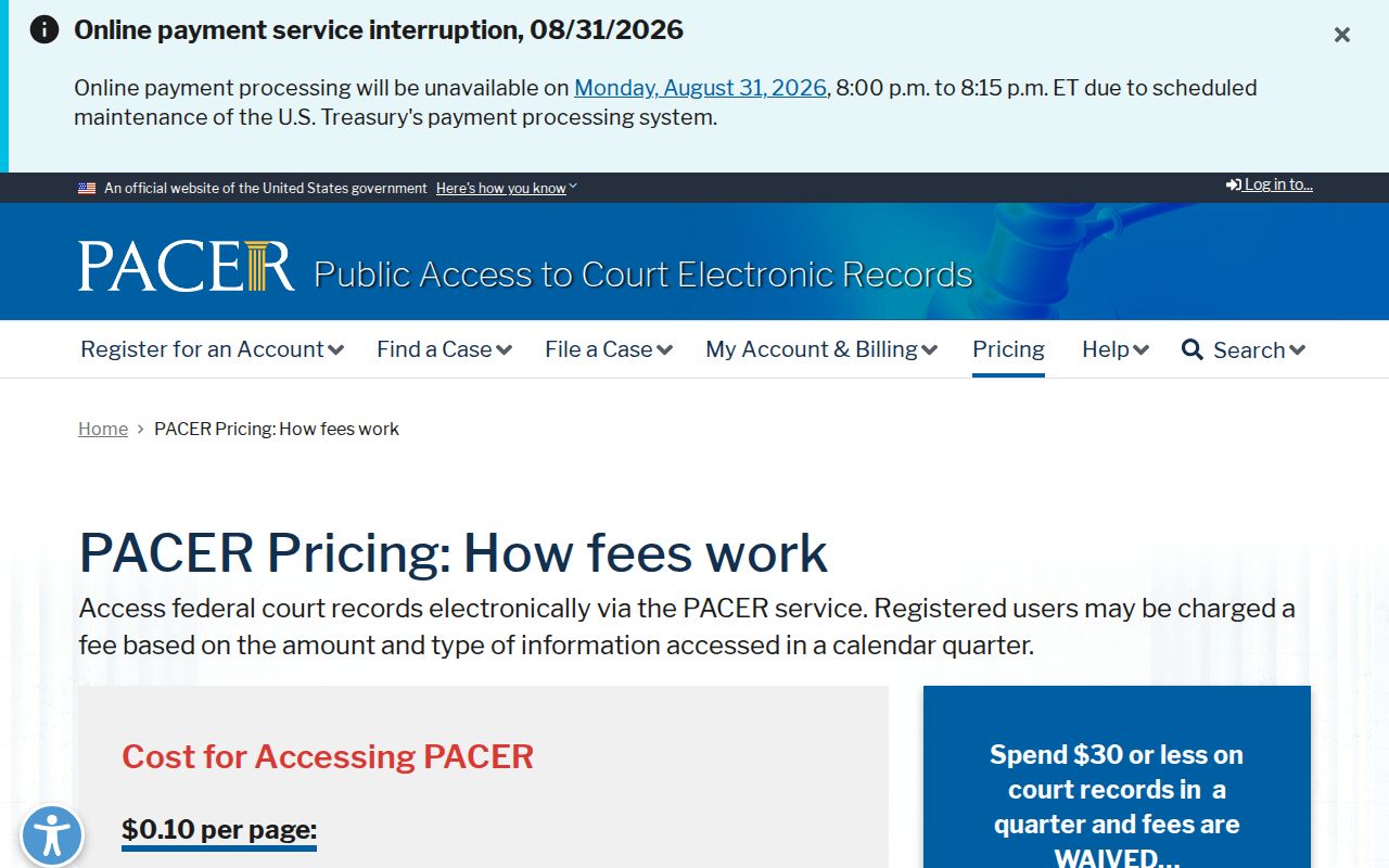 Washtenaw County court docket federal PACER fee rules