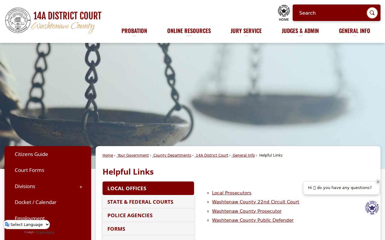 Washtenaw County court docket links to state, federal, and local court resources
