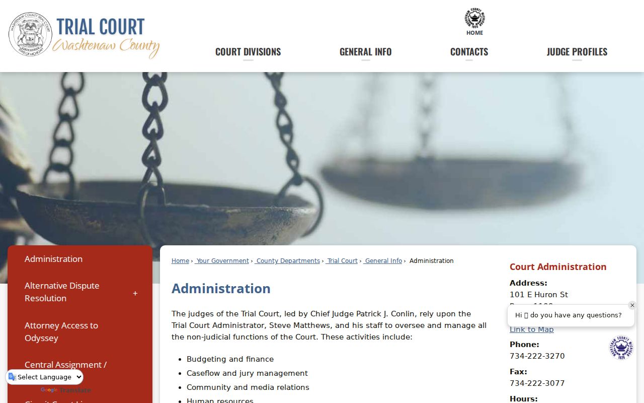Washtenaw County court docket Court Services and Trial Court administration contact information