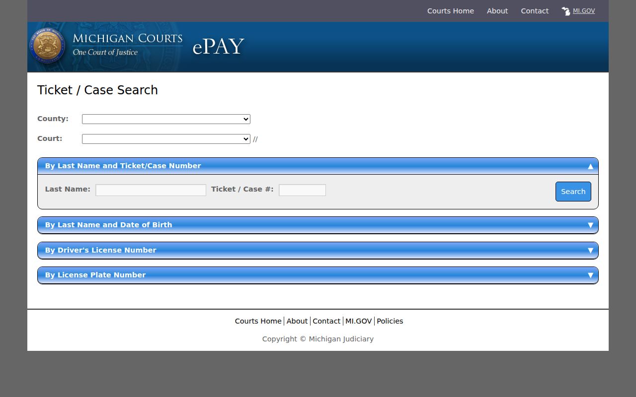 Washtenaw County traffic court records Michigan eCourts ticket and case search